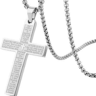 Stainless Steel Mens Womens Cross Necklace Lord's Prayer Pendant 4 Colors Available