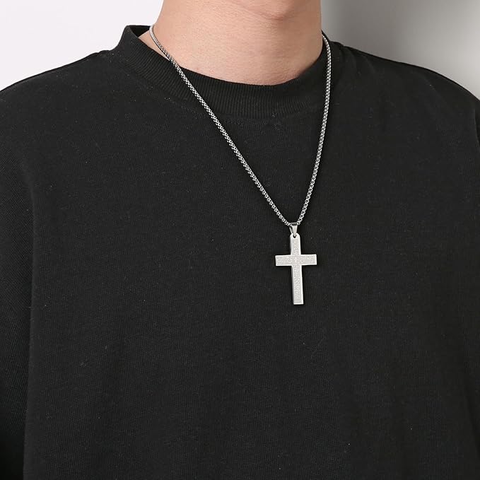 Stainless Steel Mens Womens Cross Necklace Lord's Prayer Pendant 4 Colors Available