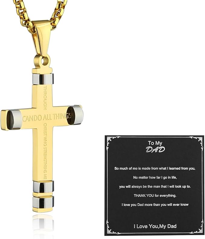 Philippians 4:13 Cross Pendant STRENGTH Bible Verse Stainless Steel Necklace 3 Colors Available