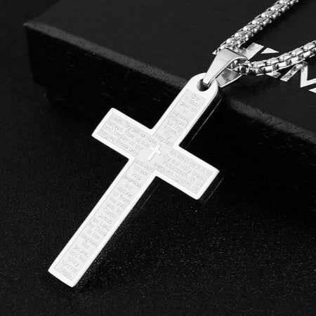Stainless Steel Mens Womens Cross Necklace Lord's Prayer Pendant 4 Colors Available