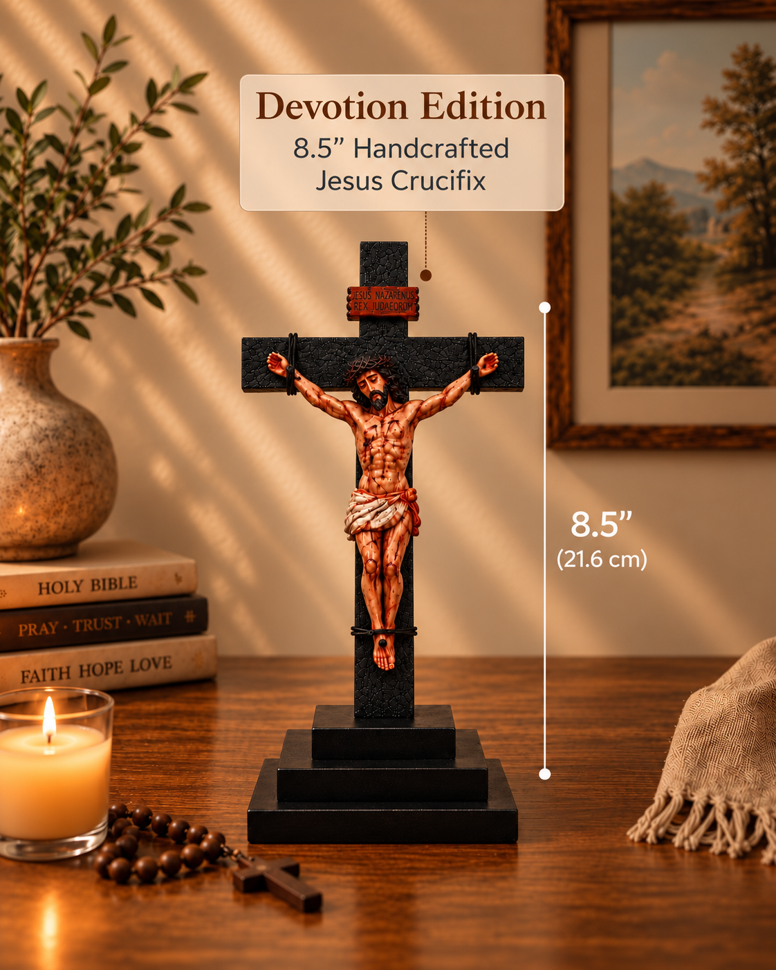 ✝️Handmade Jesus Crucifix – 8.5” & 19” Christian Wall Cross for Home & Prayer Room