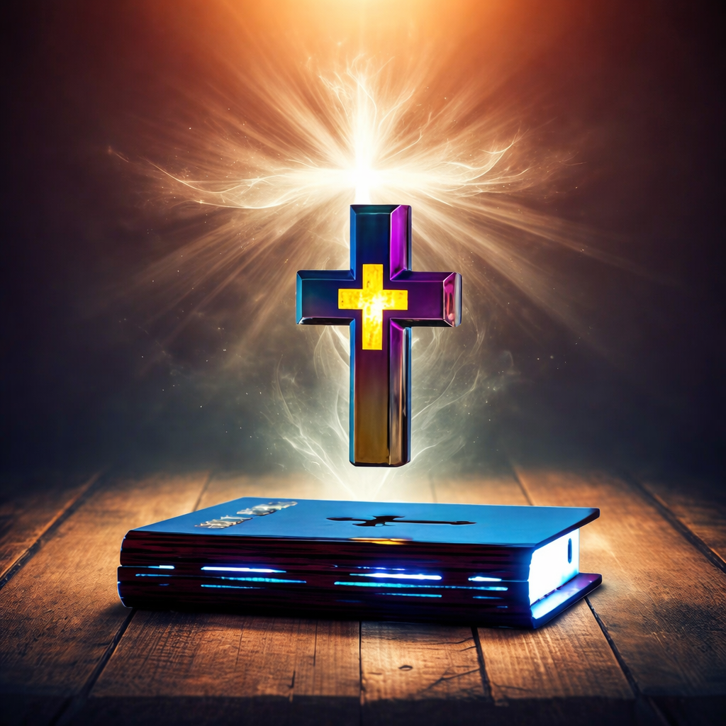 Magnetic Levitation Floating Colorful Cross LED Night Light | 360° Rotating RGB Lamp with Illuminated Wood