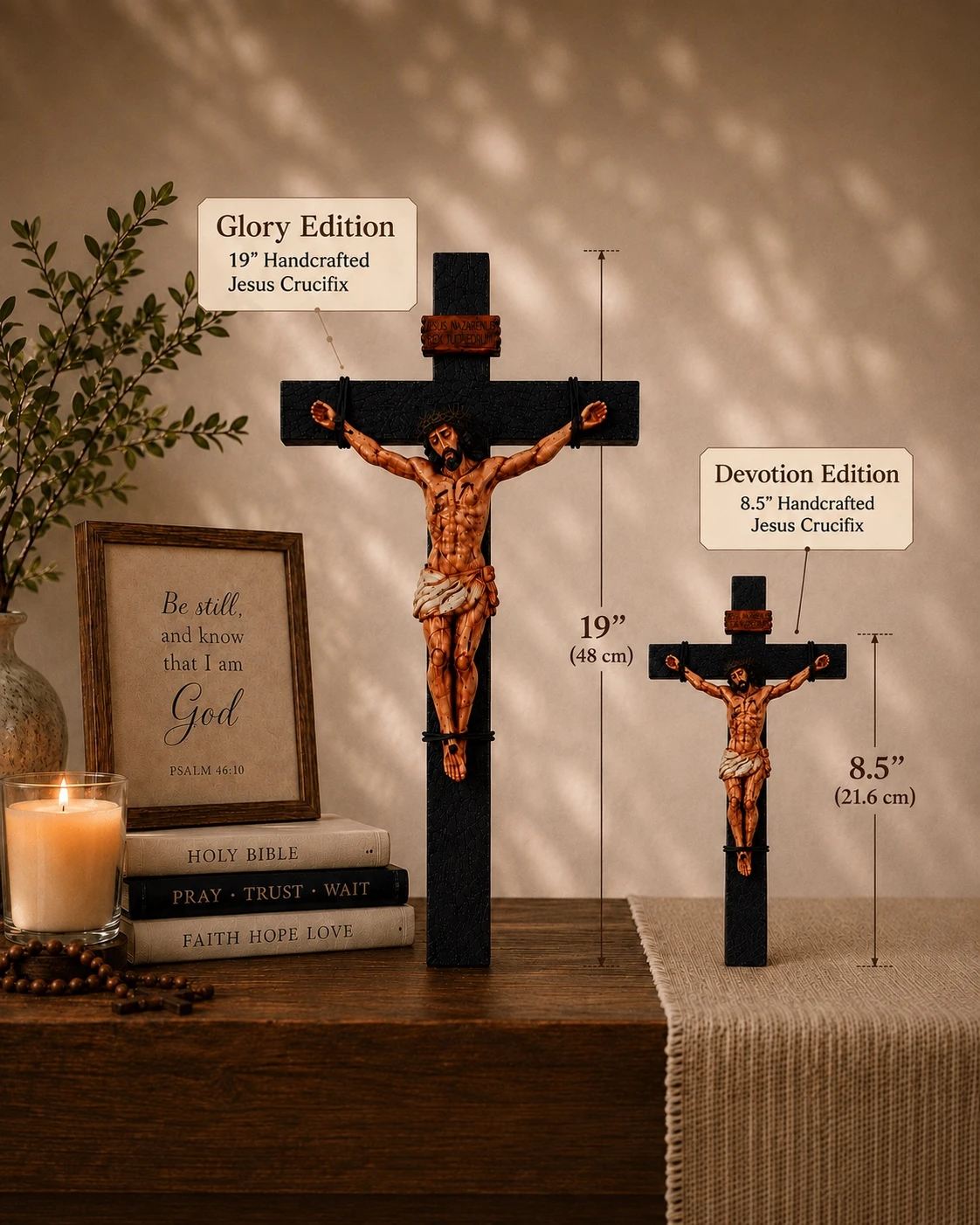 ✝️Handmade Jesus Crucifix – 8.5” & 19” Christian Wall Cross for Home & Prayer Room