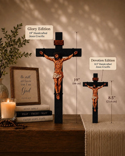 ✝️Handmade Jesus Crucifix – 8.5” & 19” Christian Wall Cross for Home & Prayer Room