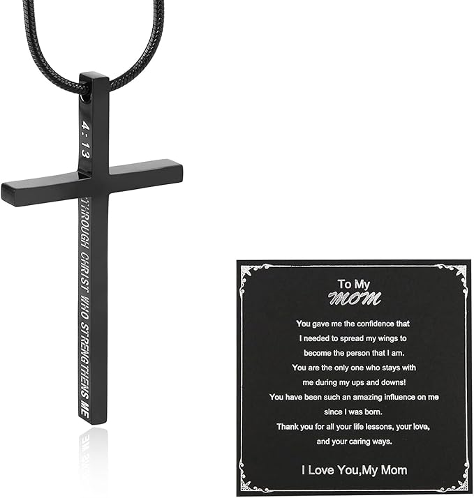 Philippians 4:13 Cross Pendant STRENGTH Bible Verse Stainless Steel Necklace