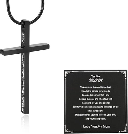 Philippians 4:13 Cross Pendant STRENGTH Bible Verse Stainless Steel Necklace