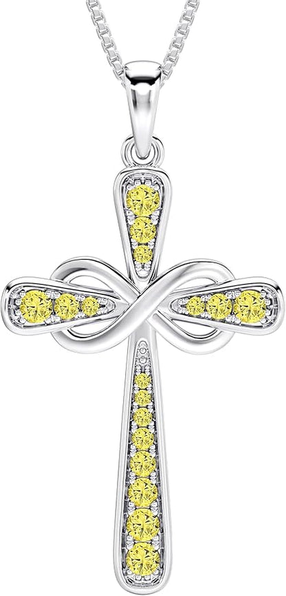 Cross Necklace Sterling Silver Infinity Crucifix Pendant Cubic Zirconia Criss Jewelry|for all ages
