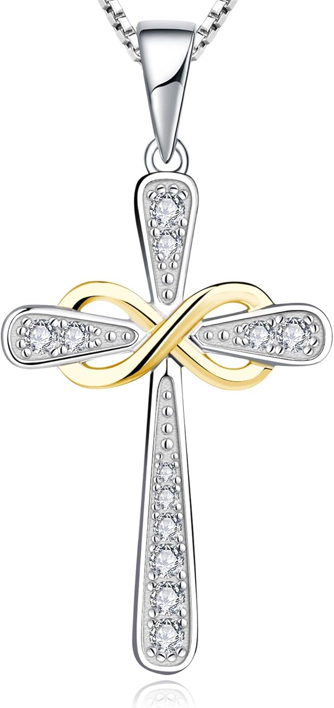 Cross Necklace Sterling Silver Infinity Crucifix Pendant Cubic Zirconia Criss Jewelry|for all ages
