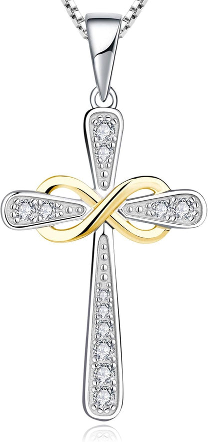 Cross Necklace Sterling Silver Infinity Crucifix Pendant Cubic Zirconia Criss Jewelry|for all ages
