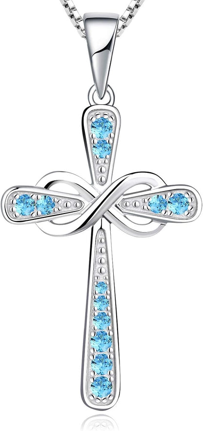 Cross Necklace Sterling Silver Infinity Crucifix Pendant Cubic Zirconia Criss Jewelry|for all ages
