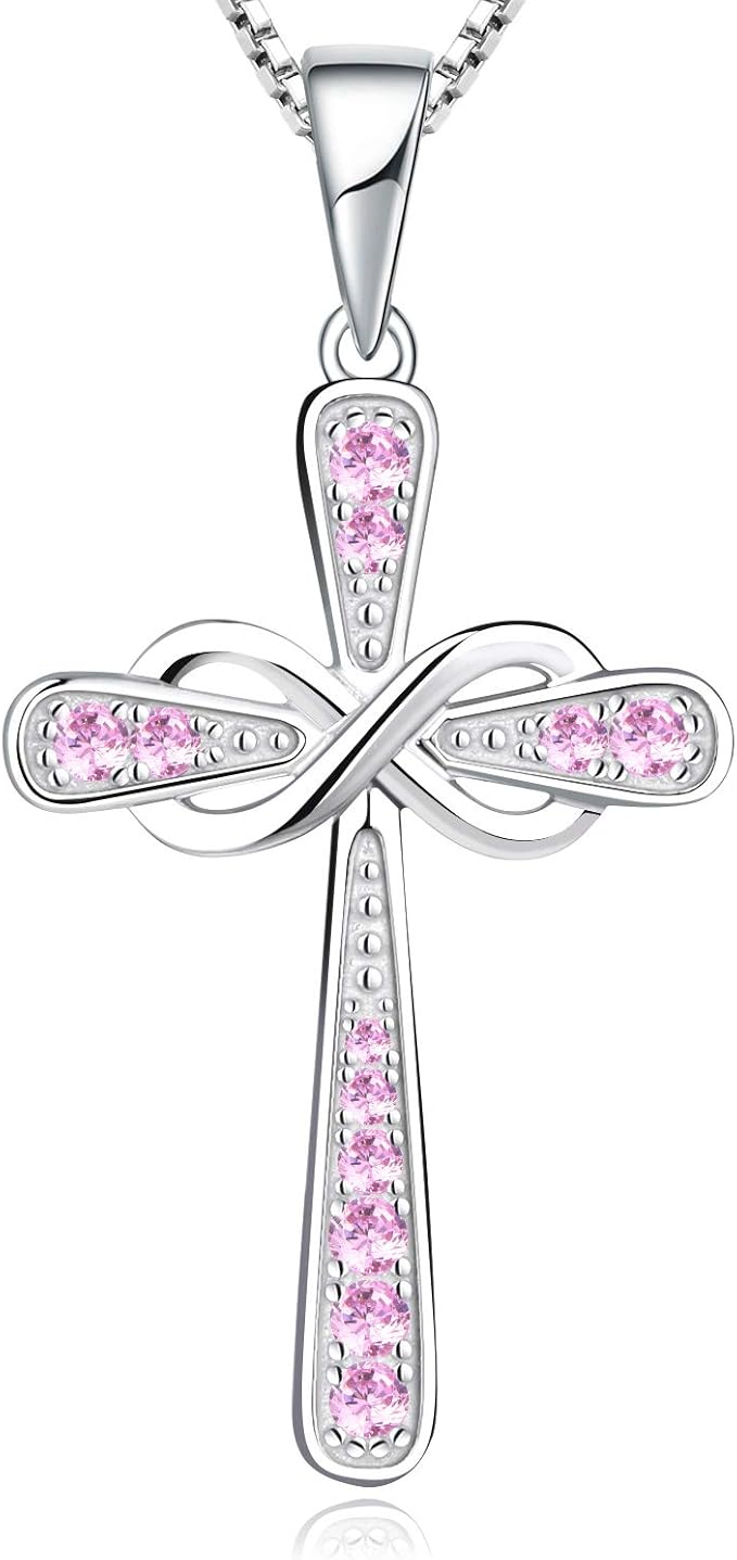 Cross Necklace Sterling Silver Infinity Crucifix Pendant Cubic Zirconia Criss Jewelry|for all ages