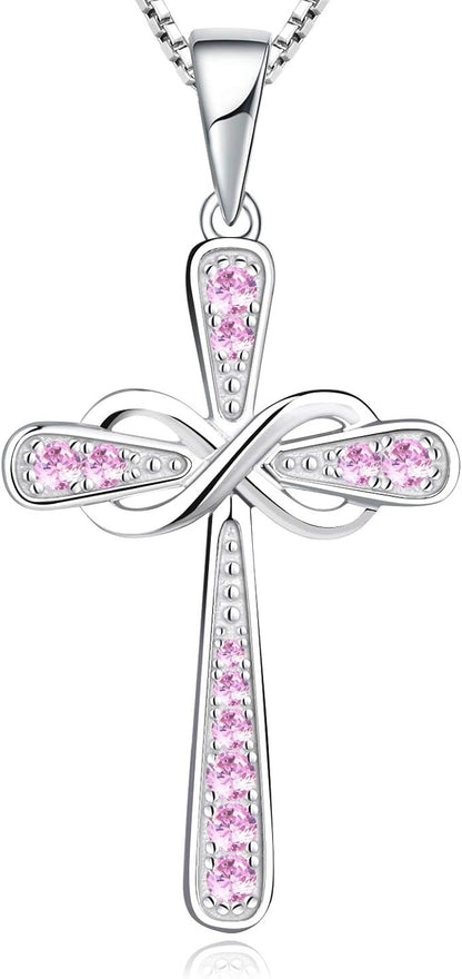 Cross Necklace Sterling Silver Infinity Crucifix Pendant Cubic Zirconia Criss Jewelry|for all ages
