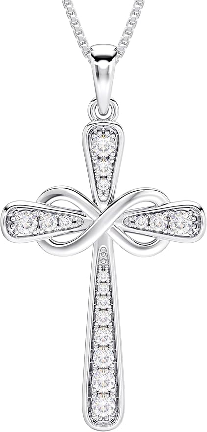 Cross Necklace Sterling Silver Infinity Crucifix Pendant Cubic Zirconia Criss Jewelry|for all ages
