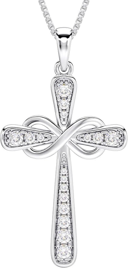 Cross Necklace Sterling Silver Infinity Crucifix Pendant Cubic Zirconia Criss Jewelry|for all ages