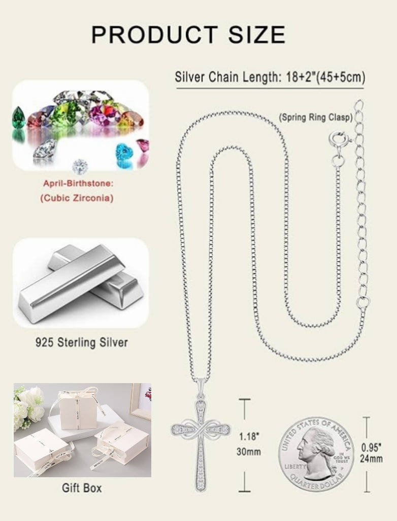 Cross Necklace Sterling Silver Infinity Crucifix Pendant Cubic Zirconia Criss Jewelry|for all ages