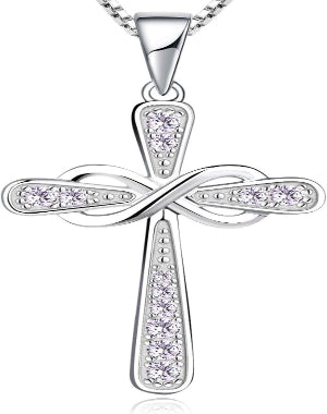 Cross Necklace Sterling Silver Infinity Crucifix Pendant Cubic Zirconia Criss Jewelry|for all ages