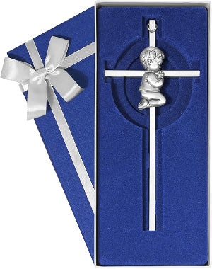 Baby Wall Cross Baptism Gifts, 8.85-inch Silver Blessing Baptism Crosses for First Holy Communion Christening and Dedication Baptismal Gifts from Godparents