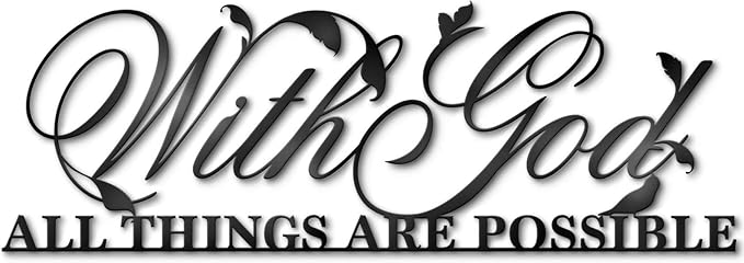 With God All Things Are Possible Sign Metal Wall Decor, 18"X12" Inch Religious Scripture Black Christian Bible Verses Everthing Is Possible with God Bibical Wall Hanging Decoration