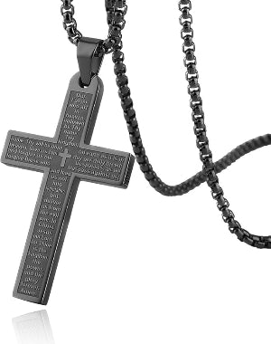 Stainless Steel Mens Womens Cross Necklace Lord's Prayer Pendant 4 Colors Available