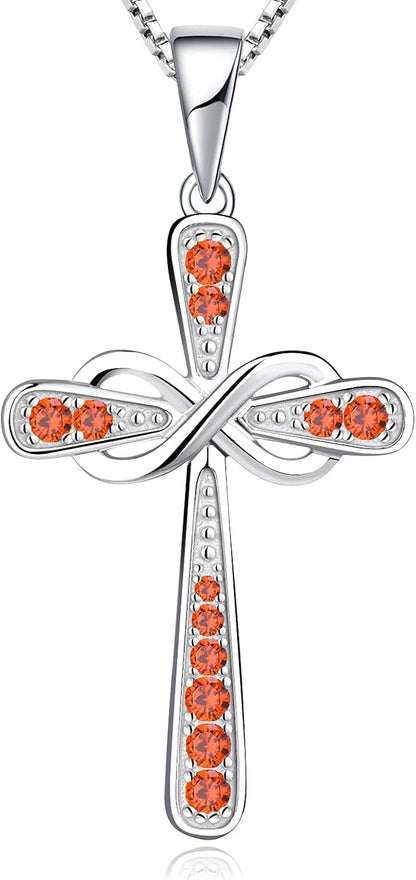 Cross Necklace Sterling Silver Infinity Crucifix Pendant Cubic Zirconia Criss Jewelry|for all ages