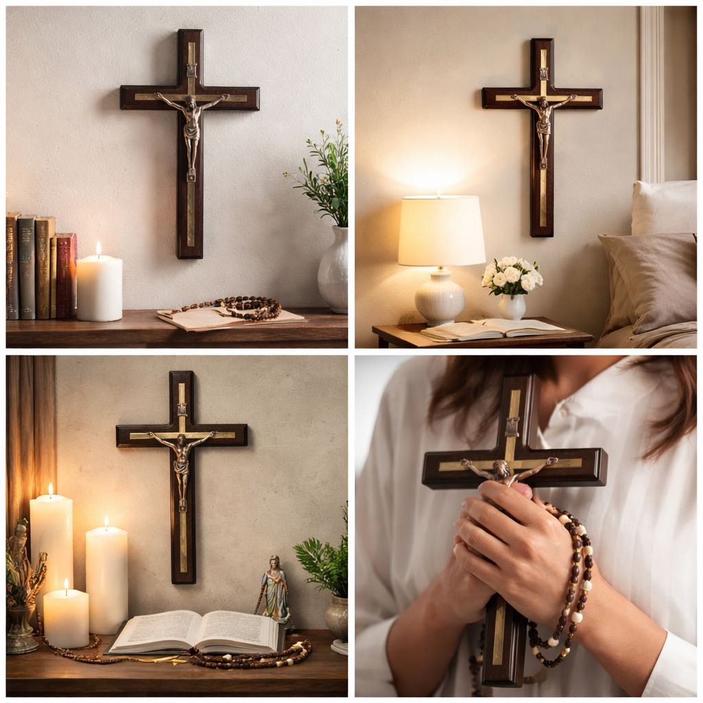 ✝️ St. Benedict Crucifix Wall Cross – Handmade Catholic Wood Deco