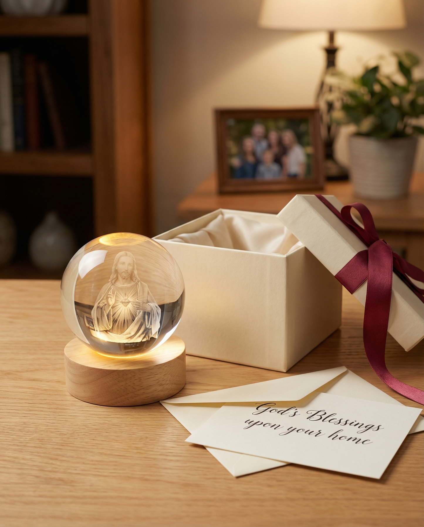 Glow Crystal Ball 3D Jesus Nativity LED Night Light with Wooden Base Perfect Christian Home