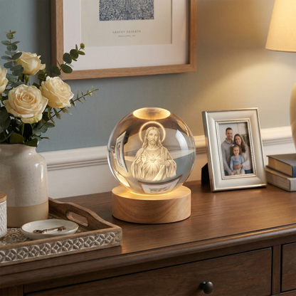 Glow Crystal Ball 3D Jesus Nativity LED Night Light with Wooden Base Perfect Christian Home