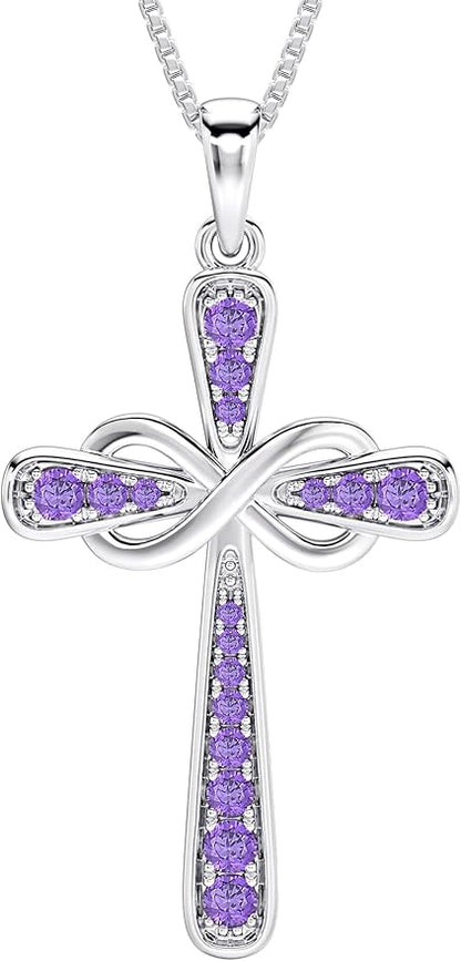 Cross Necklace Sterling Silver Infinity Crucifix Pendant Cubic Zirconia Criss Jewelry|for all ages