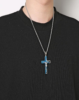 Men's Stainless Steel Cross Crucifix Bible Prayer Pendant Necklace 22+2" Chain