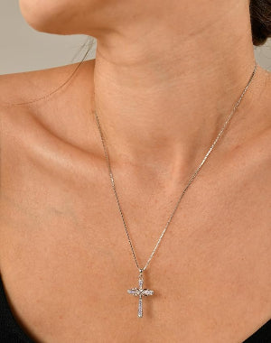 Cross Necklace Sterling Silver Infinity Crucifix Pendant Cubic Zirconia Criss Jewelry|for all ages