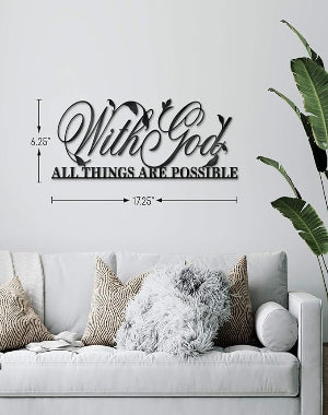 With God All Things Are Possible Sign Metal Wall Decor, 18"X12" Inch Religious Scripture Black Christian Bible Verses Everthing Is Possible with God Bibical Wall Hanging Decoration