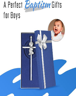 Baby Wall Cross Baptism Gifts, 8.85-inch Silver Blessing Baptism Crosses for First Holy Communion Christening and Dedication Baptismal Gifts from Godparents
