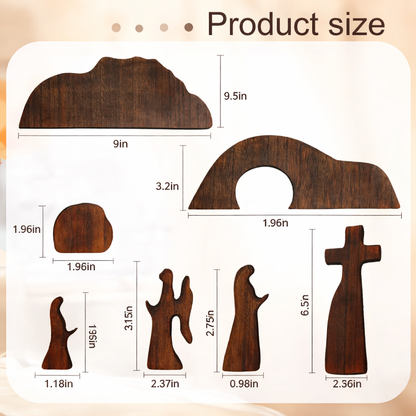 Empty Tomb Scene Decor with Cross, Wooden Jesus Tiered Tray Bundle for Home Office Tabletop