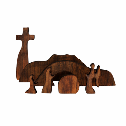 Empty Tomb Scene Decor with Cross, Wooden Jesus Tiered Tray Bundle for Home Office Tabletop