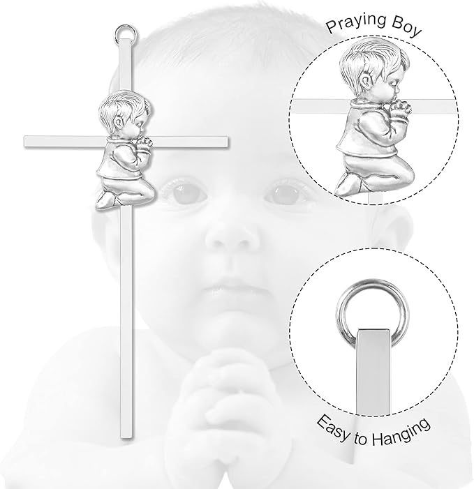Baby Wall Cross Baptism Gifts, 8.85-inch Silver Blessing Baptism Crosses for First Holy Communion Christening and Dedication Baptismal Gifts from Godparents