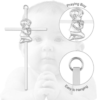 Baby Wall Cross Baptism Gifts, 8.85-inch Silver Blessing Baptism Crosses for First Holy Communion Christening and Dedication Baptismal Gifts from Godparents