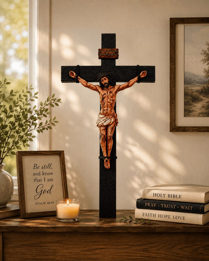 ✝️Handmade Jesus Crucifix – 8.5” & 19” Christian Wall Cross for Home & Prayer Room