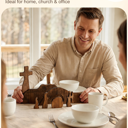 Empty Tomb Scene Decor with Cross, Wooden Jesus Tiered Tray Bundle for Home Office Tabletop
