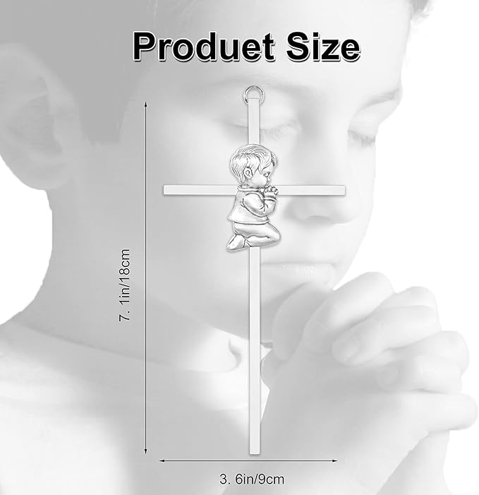 Baby Wall Cross Baptism Gifts, 8.85-inch Silver Blessing Baptism Crosses for First Holy Communion Christening and Dedication Baptismal Gifts from Godparents