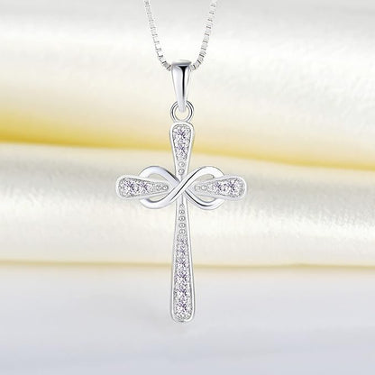 Cross Necklace Sterling Silver Infinity Crucifix Pendant Cubic Zirconia Criss Jewelry|for all ages