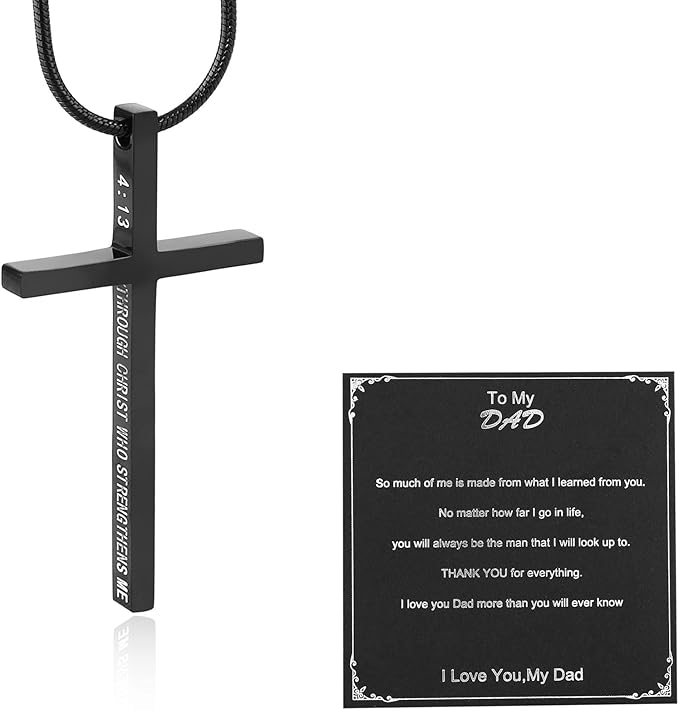 Philippians 4:13 Cross Pendant STRENGTH Bible Verse Stainless Steel Necklace