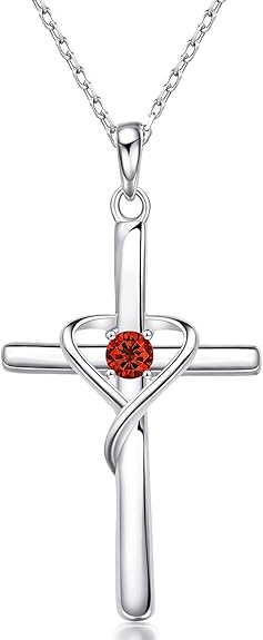 925 Sterling Silver Cross Pendant 12 Month Birthstone Jewelry Women Pendant Necklace|for all ages