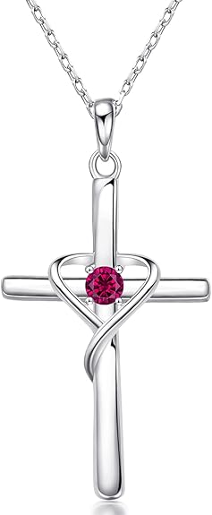 925 Sterling Silver Cross Pendant 12 Month Birthstone Jewelry Women Pendant Necklace|for all ages