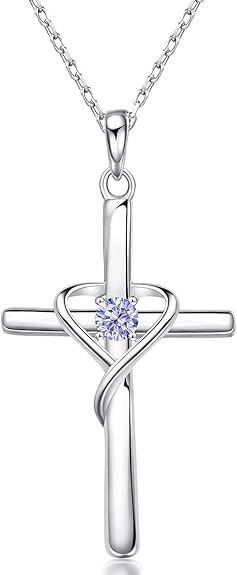 925 Sterling Silver Cross Pendant 12 Month Birthstone Jewelry Women Pendant Necklace|for all ages