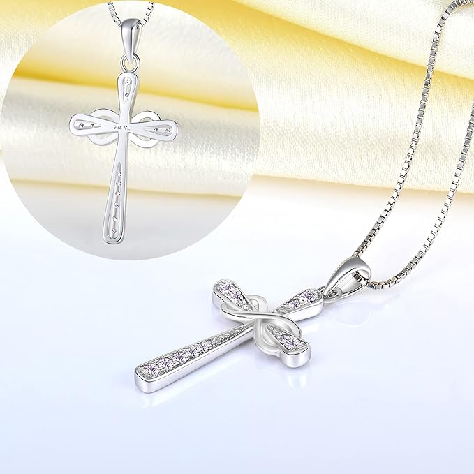 Cross Necklace Sterling Silver Infinity Crucifix Pendant Cubic Zirconia Criss Jewelry|for all ages
