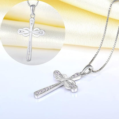 Cross Necklace Sterling Silver Infinity Crucifix Pendant Cubic Zirconia Criss Jewelry|for all ages