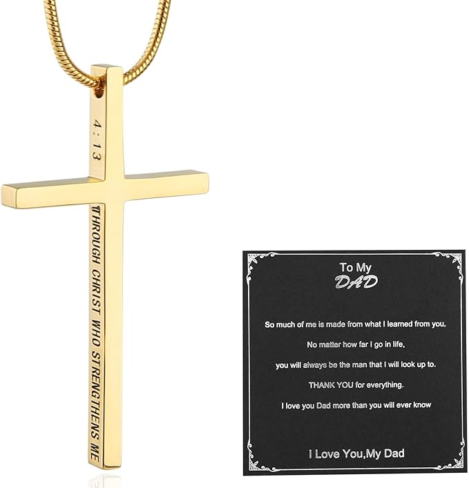 Philippians 4:13 Cross Pendant STRENGTH Bible Verse Stainless Steel Necklace