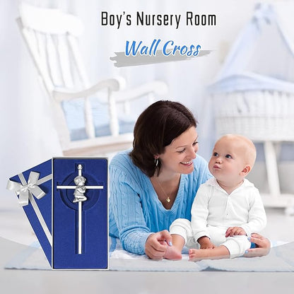 Baby Wall Cross Baptism Gifts, 8.85-inch Silver Blessing Baptism Crosses for First Holy Communion Christening and Dedication Baptismal Gifts from Godparents