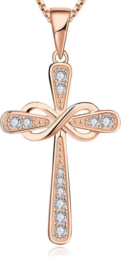 Cross Necklace Sterling Silver Infinity Crucifix Pendant Cubic Zirconia Criss Jewelry|for all ages