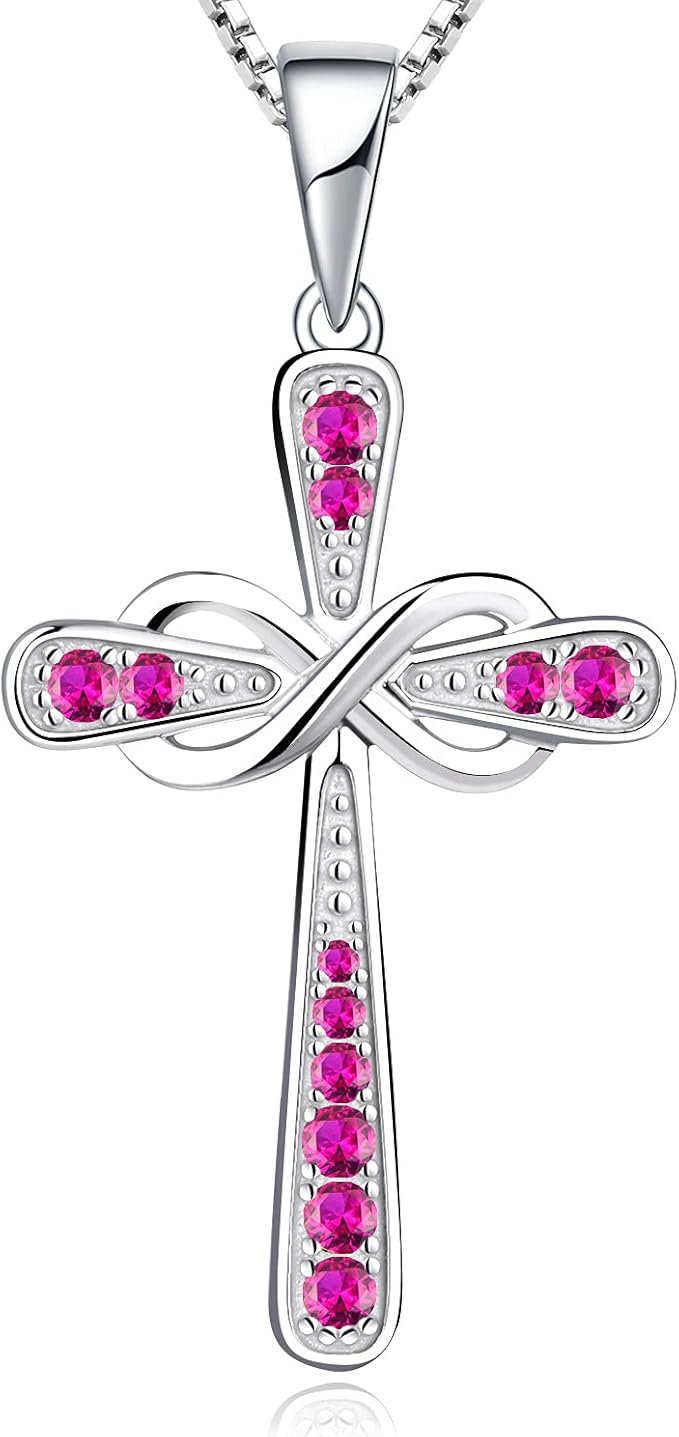 Cross Necklace Sterling Silver Infinity Crucifix Pendant Cubic Zirconia Criss Jewelry|for all ages